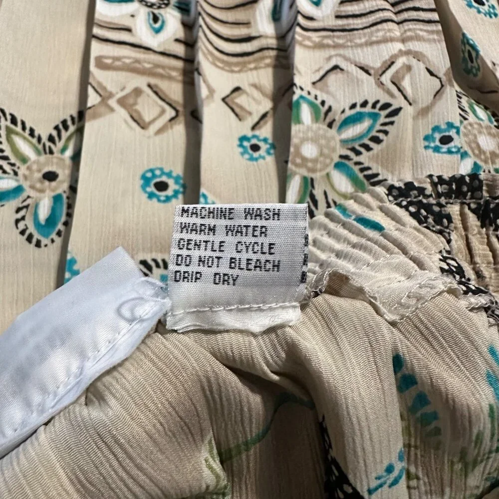 Alfred Dunner Skirt 12 Petite Beige Blue Floral‎ Pleated Elastic Waist Midi Boho